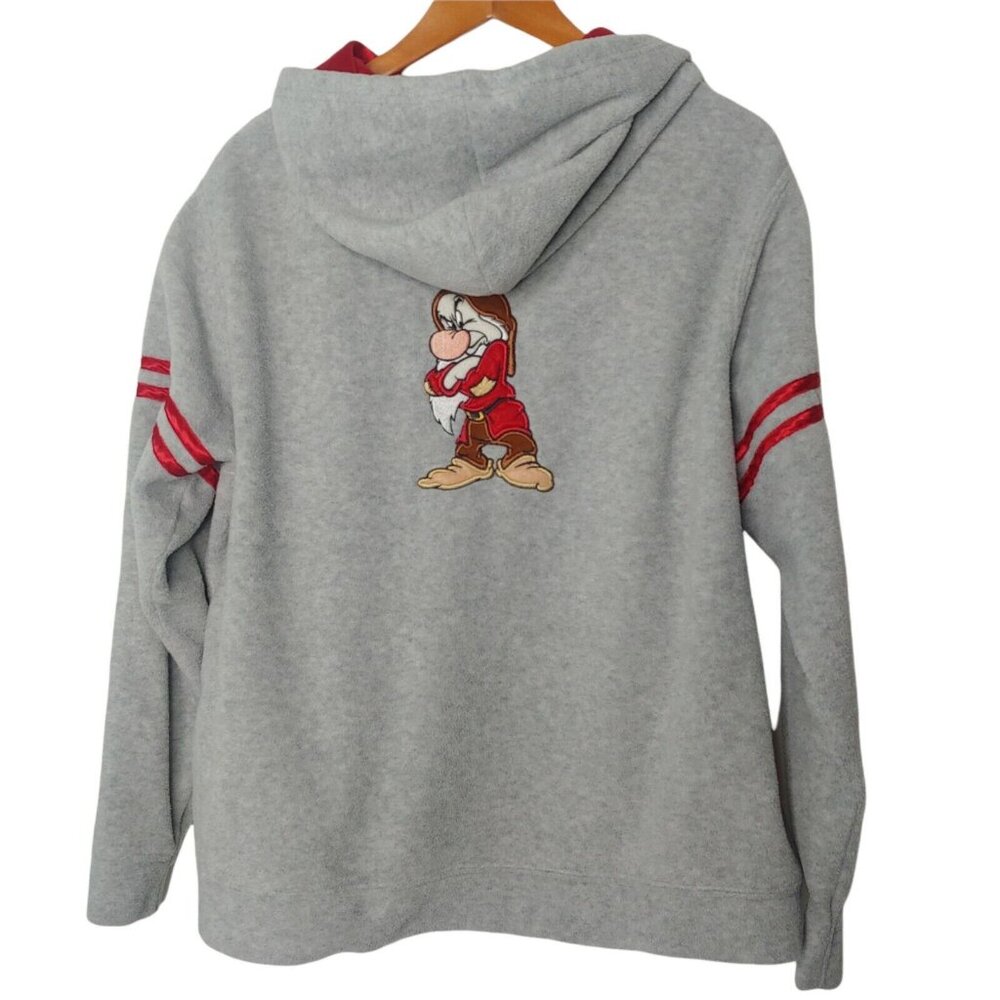 Wonderful World of Disney Grumpy Fleece Sweatshirt Large Gray Red Zip Hooded